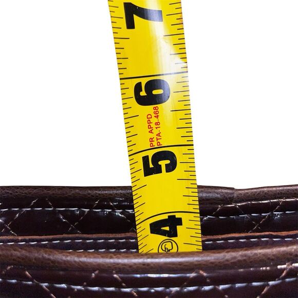 Consuela Quilted Brown Patent w Leather Trim Embroidered Clutch Wristlet NEW - Picture 14 of 14